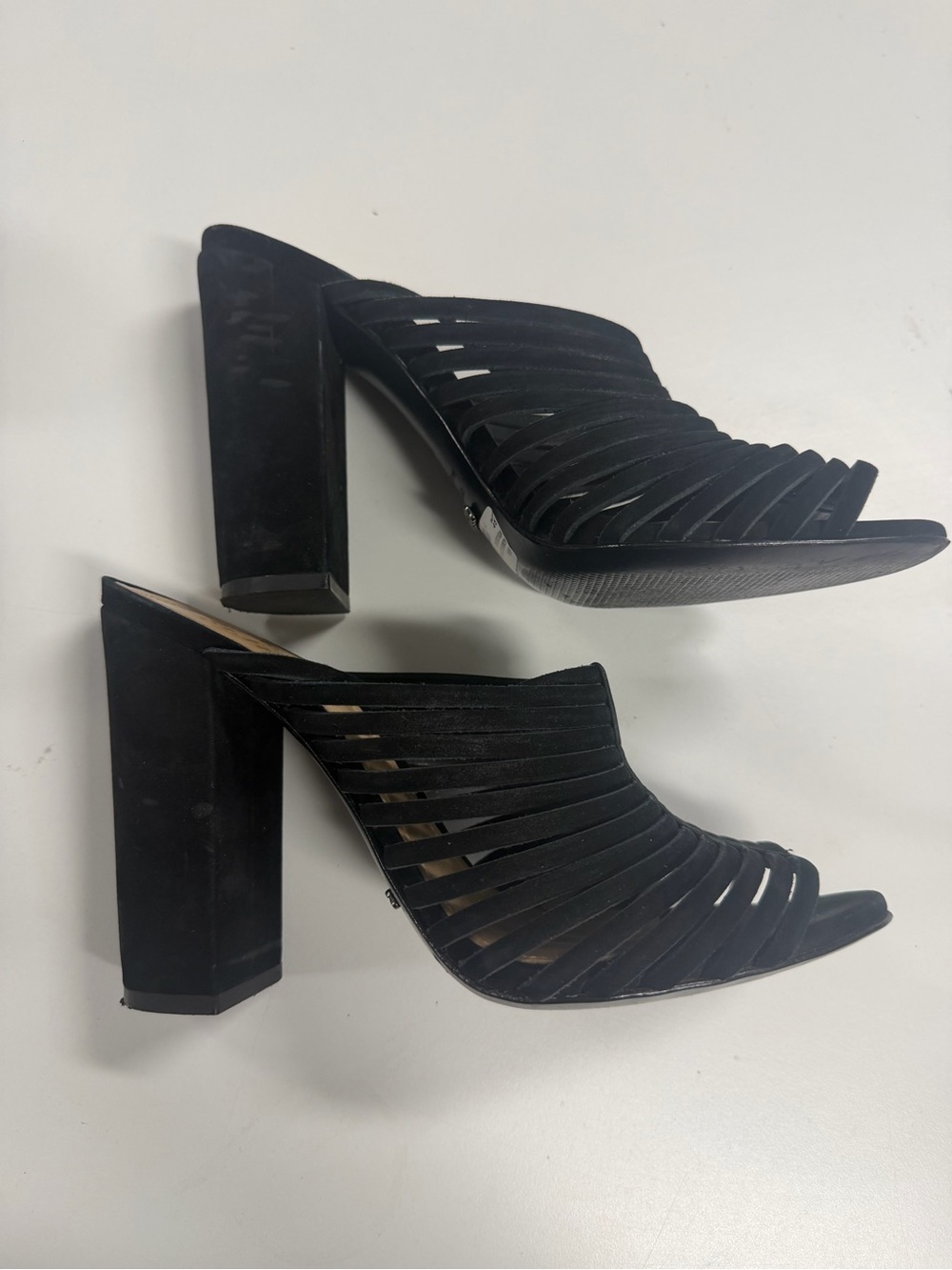Schutz Laura Black Strappy Block Heel Mules - Women 8 E19